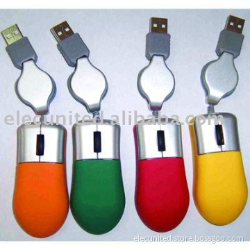 mini optical mouse with retractable cable